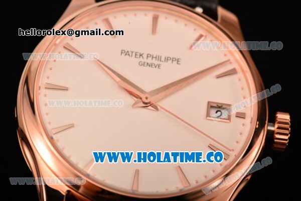 Patek Philippe Calatrava Miyota 9015 Automatic Rose Gold Case with Brown Leather Strap and White Dial - Stick Markers - Click Image to Close